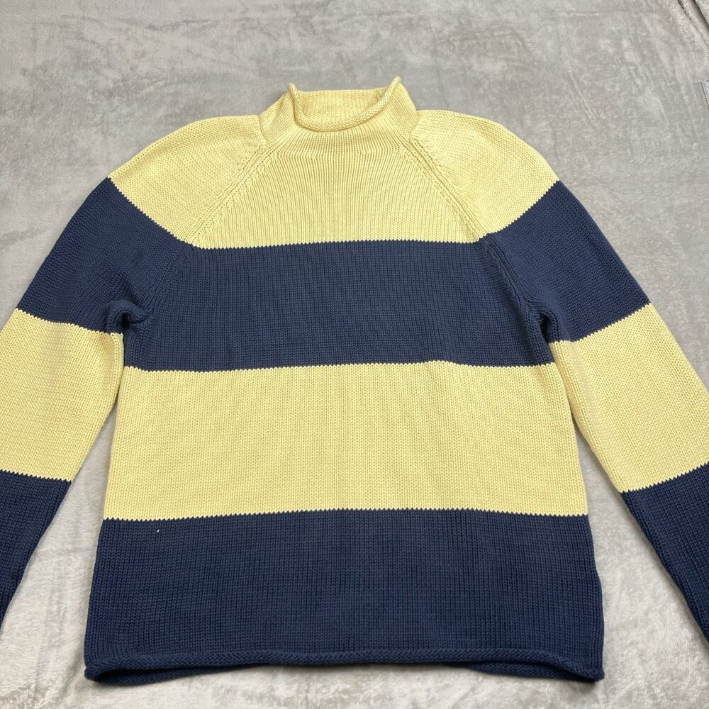 J Crew Sweater Mens M 1988 Rollneck Blue Stripped Cotton Rugby Preppy Coastal - Picture 13 of 15